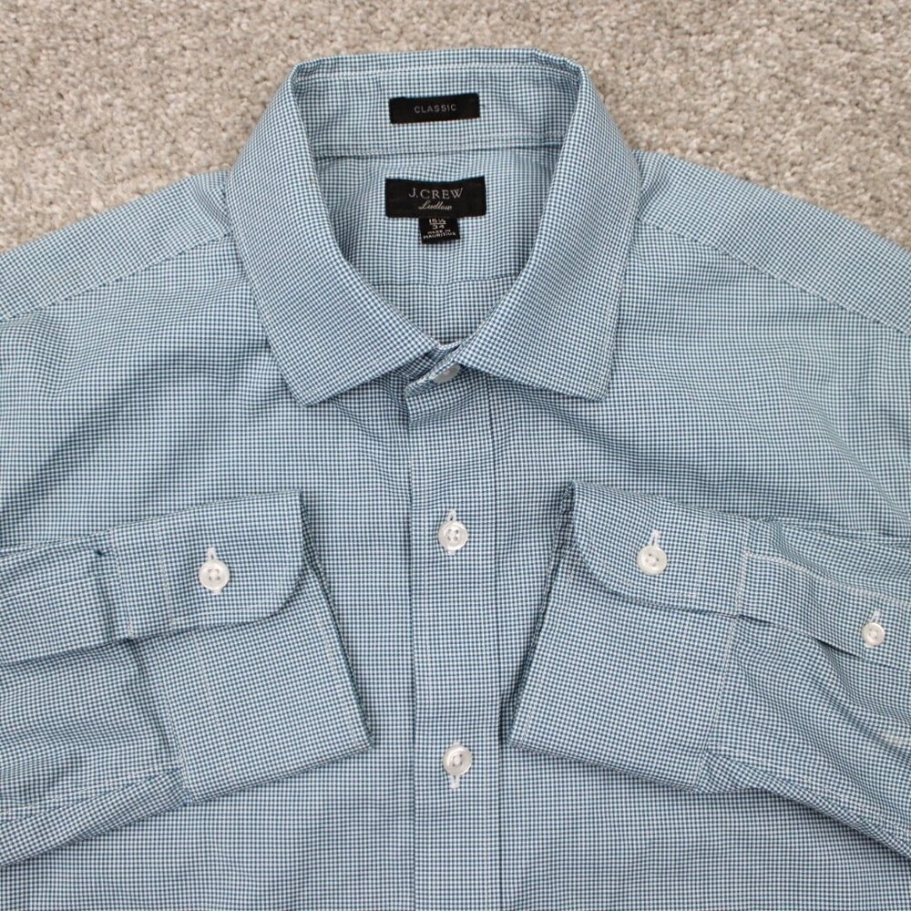 J Crew Ludlow Shirt Mens 15 1/2, 34 Blue/White Classic Fit‎ Cotton Stretch L/S